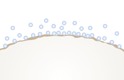 ウルトラマイクロバブルが白米の表面についている微小な糖に吸着しているイラスト